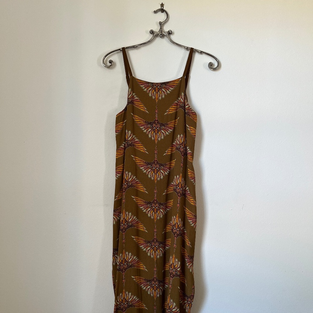 Ecoté • Sleeveless Bronze Bird Print Dress • Size XS